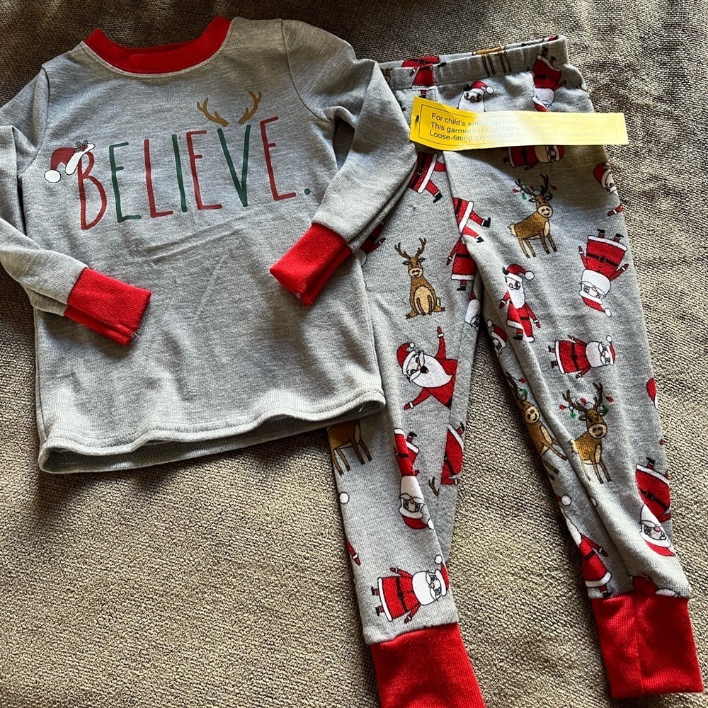 NWT Rae Dunn 2T Christmas Pajamas Set with Santa and Reindeers
